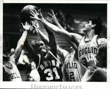 1987 Press Photo Mike Aldridge, Ray Rhone, Rick Stringer, AJ Parker-basketball