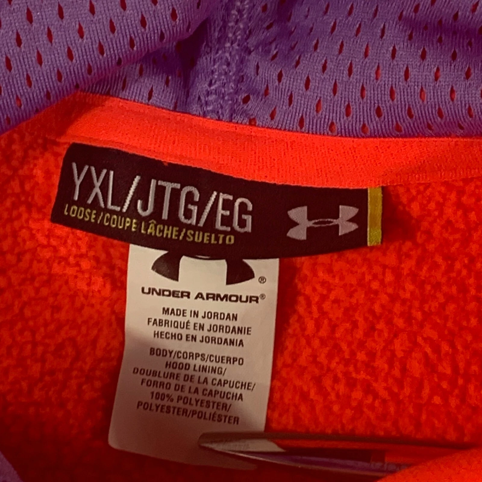 VETEMENTS Under Armour Felpa con Cappuccio Youth XL Extra Large Rosa Vestibilità Larga Manica Lunga Fori Pollice