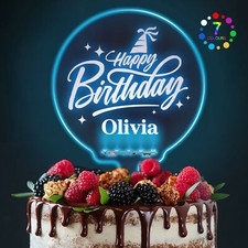 Personalised Cake Topper Acrylic LED Light Up 7 Colors Cake Decor Any Name & Age