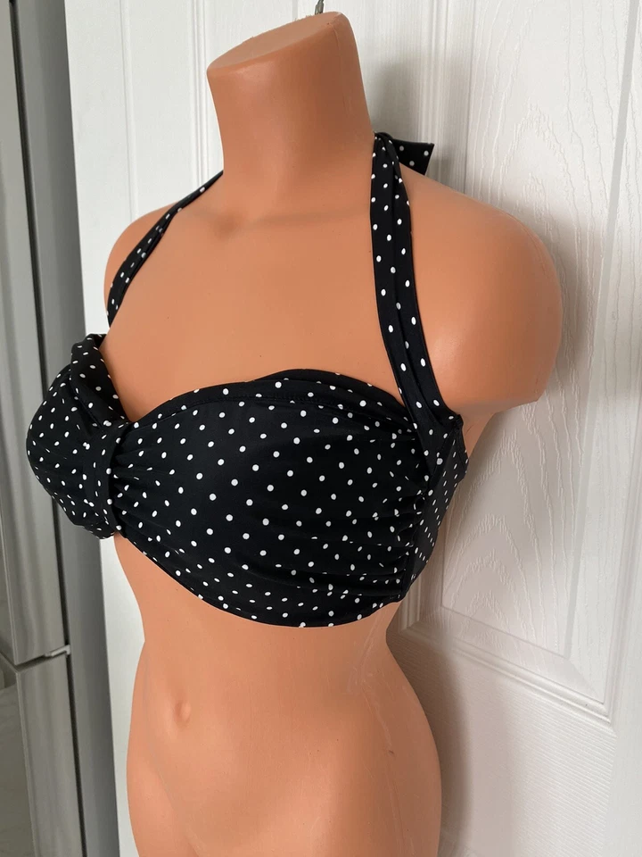Top de bikini chaps 12 a 16 negro/blanco lunares acolchado copa halter corbata nuevo sin etiquetas Foto 4 de 4