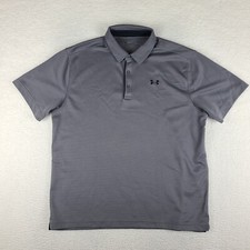 Under Armour Polo Shirt Mens XL Dark Gray Striped Performance Loose Heatgear