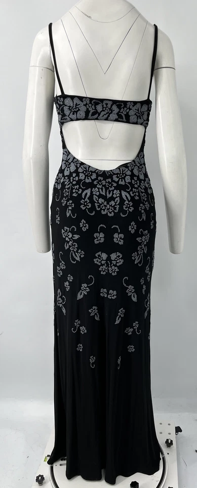 Vestido Tadashi Negro Sin Mangas Cuello Capucha Espalda Abierta con Adorno Azul Talla SP Foto 3 de 4