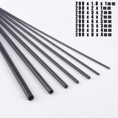 200mm Long Pultruded Carbon Fiber Tube Round for Model DIY 1.8 2 3 4 5 6mm OD