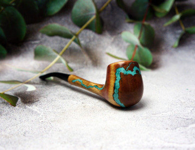 Tobacco pipe, handmade smoking pipe inlay with gemstone turquoise, smoking bowl