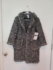New The Look Tweed Style Jacket Black/white/blue Womens M See Photos Nwt