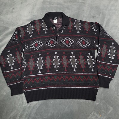 Vtg Vittorio Rex Aztec Italian Sweater with Collar Large Made Italy Grandpa