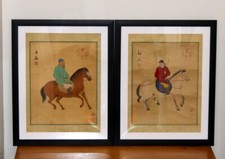 Pair of Chinese Paintings - Nobleman Riding Horses
