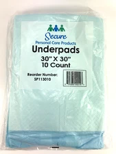 10 CT SECURE Personal Care Products SP113010 DISPOSABLE UNDERPADS 30" X 30"