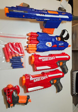 Nerf N-Strike Elite, MEGA Lot of 5 guns 2X MAGNUS, DUAL STRIKE, RAMPAGE  DARTS