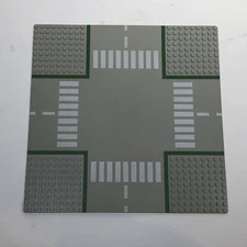 Vintage LEGO Base Plate 32x32 Light Gray Intersection 10"x10" 