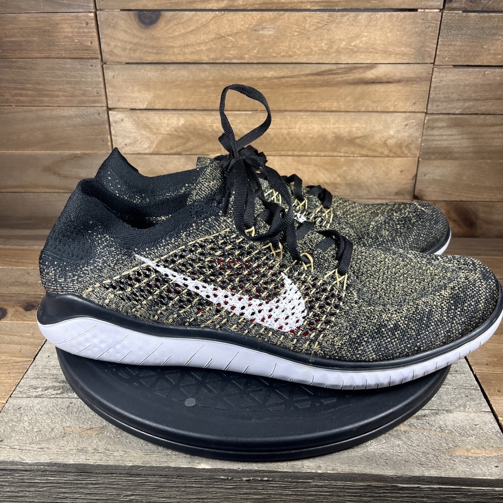 Nike Free RN Flyknit 2018 Black Club Gold Brand Men's Sz 12 / 942838-005