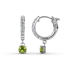 Round Peridot Diamond 7/8 ctw Womens Dangle Huggie Hoop Earrings 14K JP:236937