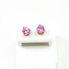 4.5 CWT PINK HEARTS CZ 14K YELLOW GOLD HANDCRAFTED EARRINGS NIB P61