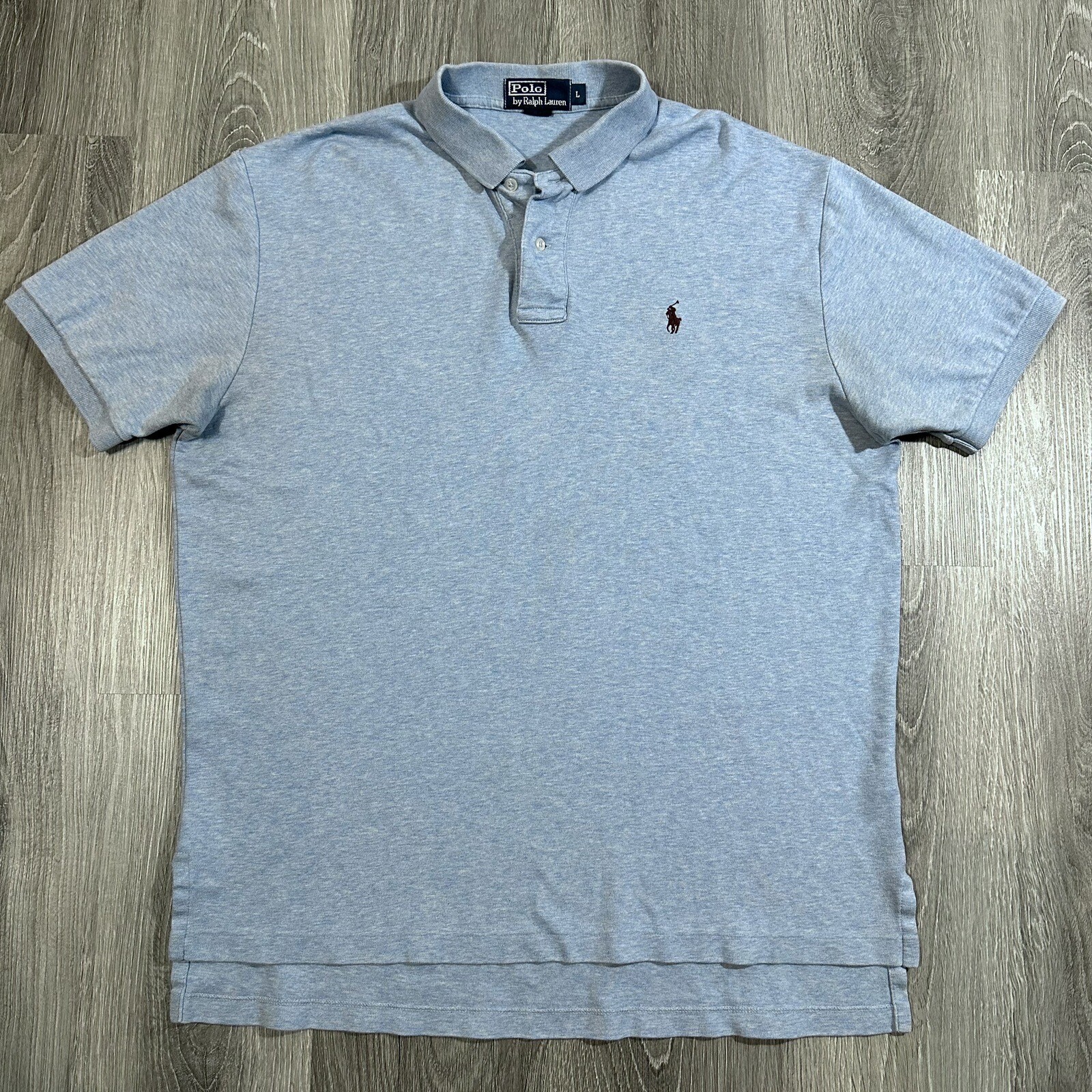 Polo Ralph Lauren Men Large Soft Knit Polo Shirt Blue Heather Short Sleeve *Read