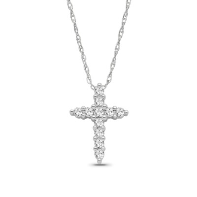 14K Weißgold Diamant Kreuz Anhänger mit Silberkette für Frauen 3/8ct, 18''
