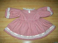 PINK CAMEO BUTTON DRESS  W/ RIBBONS AND LACE TRIM for 16" 17" Cabbage Patch Kids