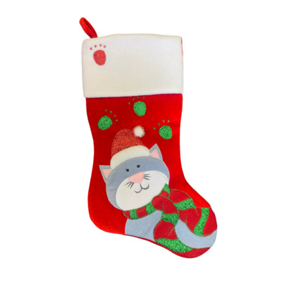 Gisela Graham Filz Katzendesign Weihnachtsstrumpf - hängende rote festliche Strumpf