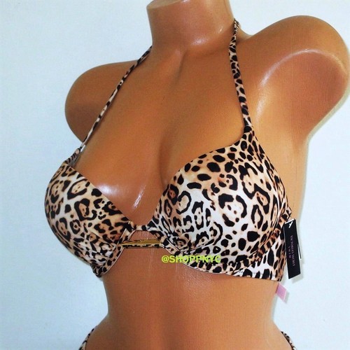 Victorias Secret Swim 38C/M Bombshell Push Up Top Bikini Set Brazilian Leopard - Picture 3 of 11