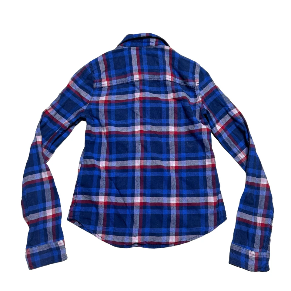 Abercrombie Kids Flannel Shirt Girls Large Blue Plaid Button Up Youth Casual - Image 3 of 4