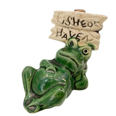 vintage Fishes Haven green ceramic Frog Figurine whimsical home shelf decor