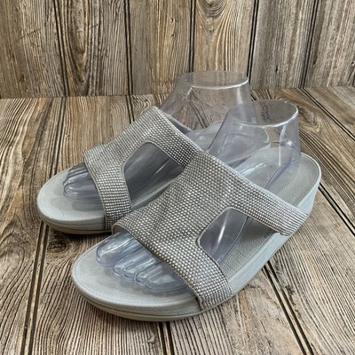 FitFlop Rokkit Crystal Slide Sandals Womens Gray Slip On Sparkle Casual Size 8