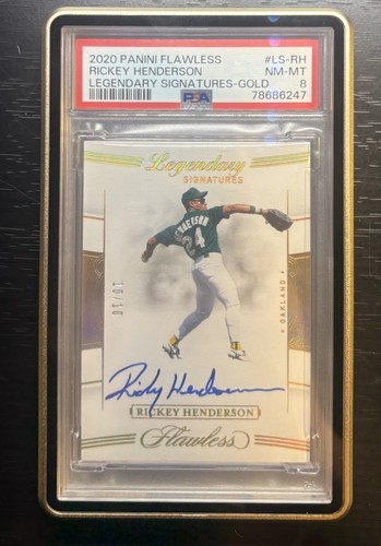 2020 PANINI FLAWLESS RICKEY HENDERSON LEGENDARY SIGNATURES-GOLD #/10 AUTO PSA 8