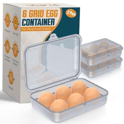 ZPU Egg Holder Camping, 2Pcs 6 Grid Egg Container, Plastic Egg Carrier for Ca...