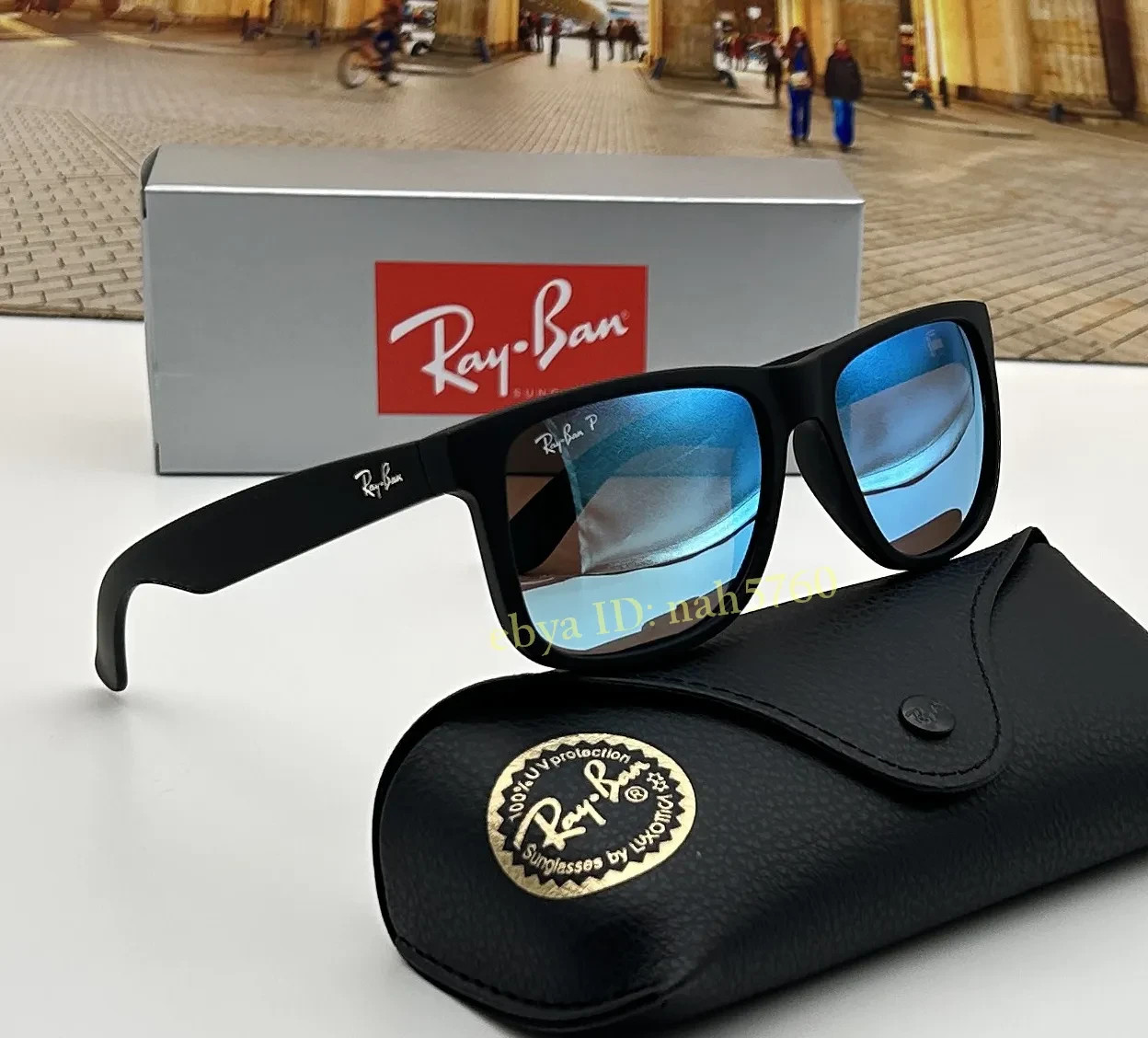 Ray-Ban Justin RB4165 622/55 Rubber Black Blue Mirror Polarized Sunglasses 54 mm