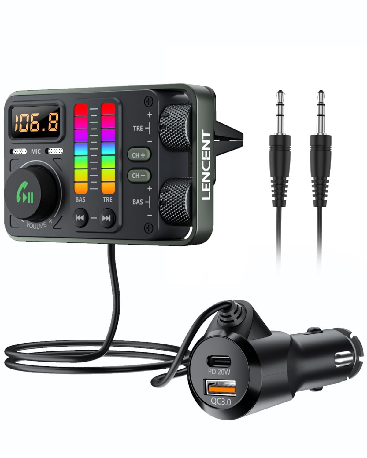 Trasmettitore Bluetooth 5.3 Premium per Auto: Design LED e Ricarica PD