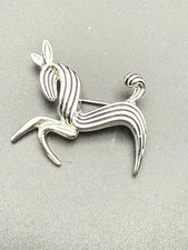 Vtg Signed Emmons Prancing Horse Modernist MCM Retro Silver Tone Brooch-J2