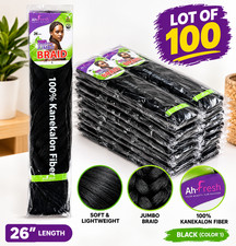 Lot of 100 Packs Ah-Fresh 26" Jumbo Braiding Hair 100 Kanekalon Fiber Jet Black
