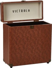 Vintage Brown Vinyl Record Carrying Case Holds 30 LPs - Durable Design