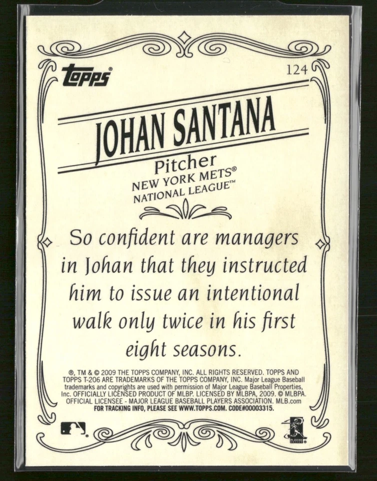 Johan Santana 2009 Topps 206 #124 New York Mets - Image 2 of 2