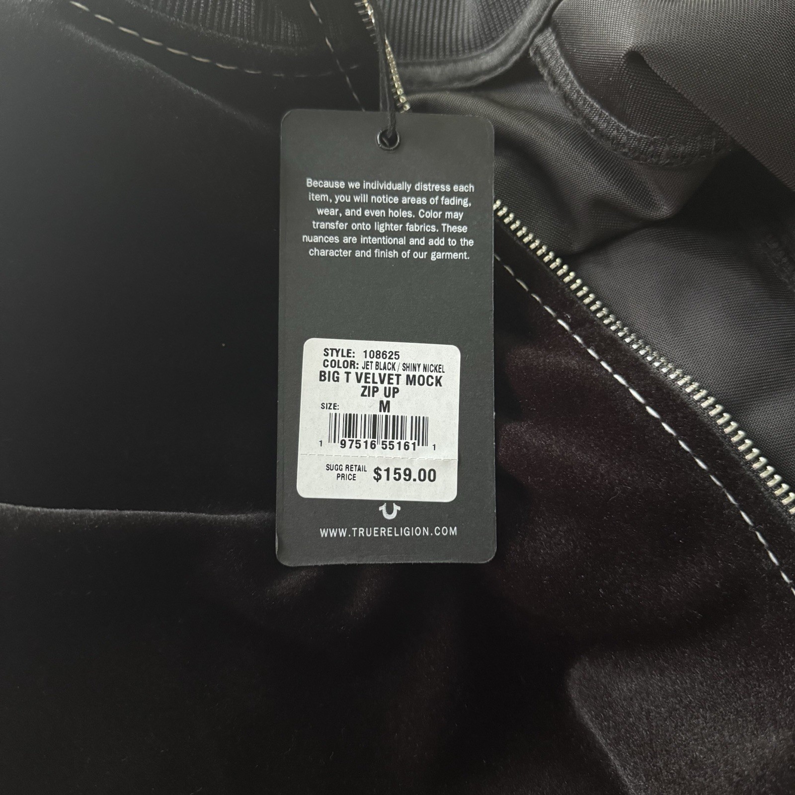 True Religion Jacket Velvet Big T Mock Zip Up Logo Men’s Medium New thumbnail 4