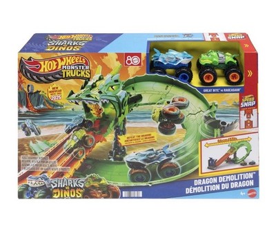 Hot Wheels Monster Trucks Dragon Demolition Play Set Sharks vs Dinos 2025