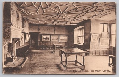 Salon Plas Mawr, Conway Tudor Interieur mit Gipsdecke & Kamin