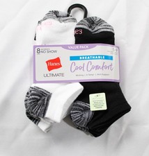 Hanes Women's Ultimate Cushioned No-Show Socks 8-Pack DH3 Black/White 5-9 NWT