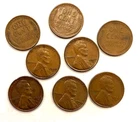 Genuine USA 1940-1949 assorted copper Pennies. 56 coins in all, & in good shape!