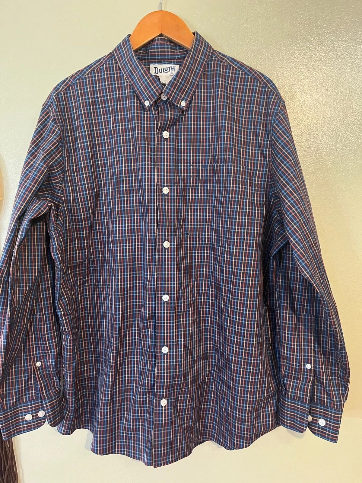 Duluth Trading Mens Plaid Long Sleeve Button Down Shirt !00 % Cotton Fall L
