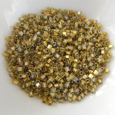 11/o TOHO Triangle Seed Beads 20 grams Gold Lined Peridot - No. 991 Glass Beads