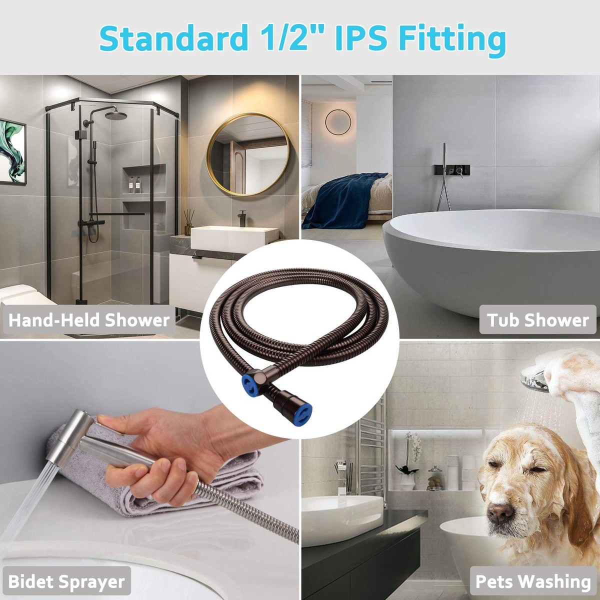Hibbent All Metal Shower Hose, 90 Inch Stainless Steel Extra Long Shower Hose Replacement, Anti-Twist Flexible Bathroom Handheld Shower Head Hose Extension With Brass Insert & Nut, Matte Black