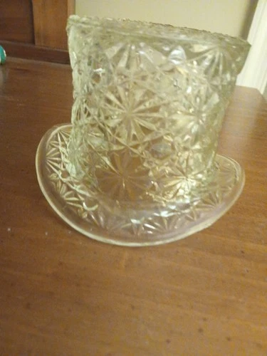 Vintage Fenton Daisy and Button Top Hat Clear Glass with Rim 4.5"  Wide x 3.5