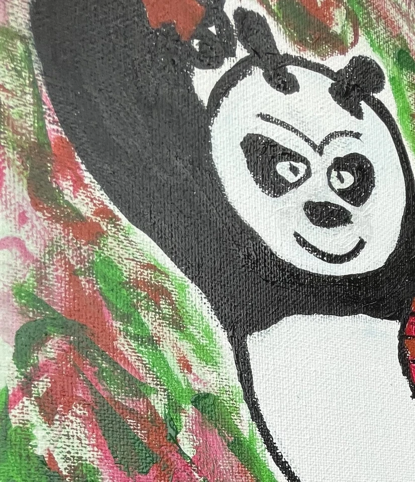 Arte Original "Kung Fu Panda" 9x12 Lienzo Expresionismo Diseño Abstracto Arte Hogar Foto 3 de 4