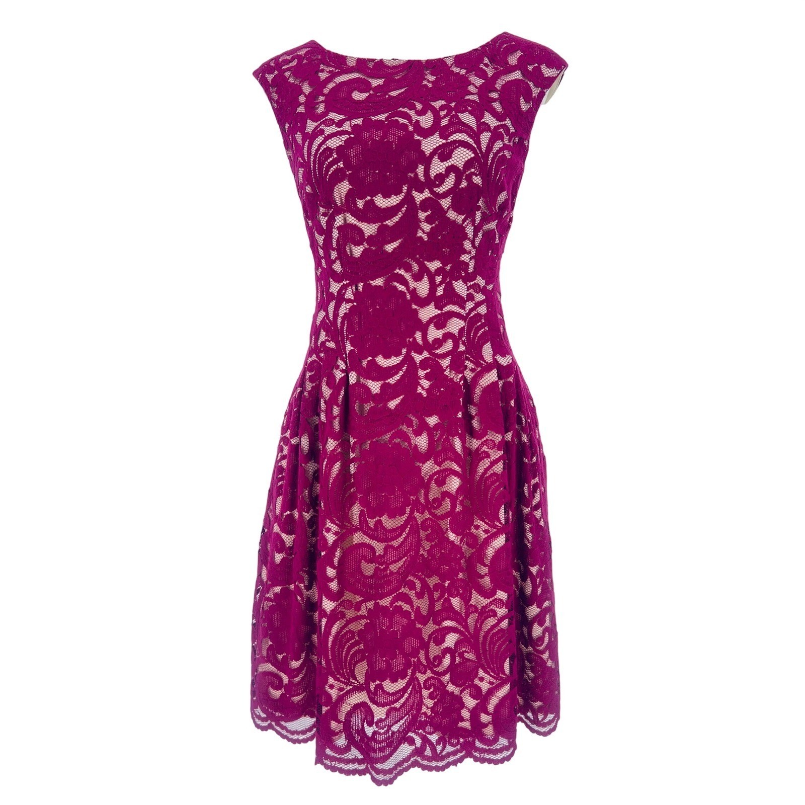 Vince Camuto Lace Dress Women 12 Magenta Pink Floral Sleeveless Pockets Cocktail