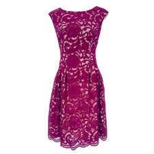 Vince Camuto Lace Dress Women 12 Magenta Pink Floral Sleeveless Pockets Cocktail
