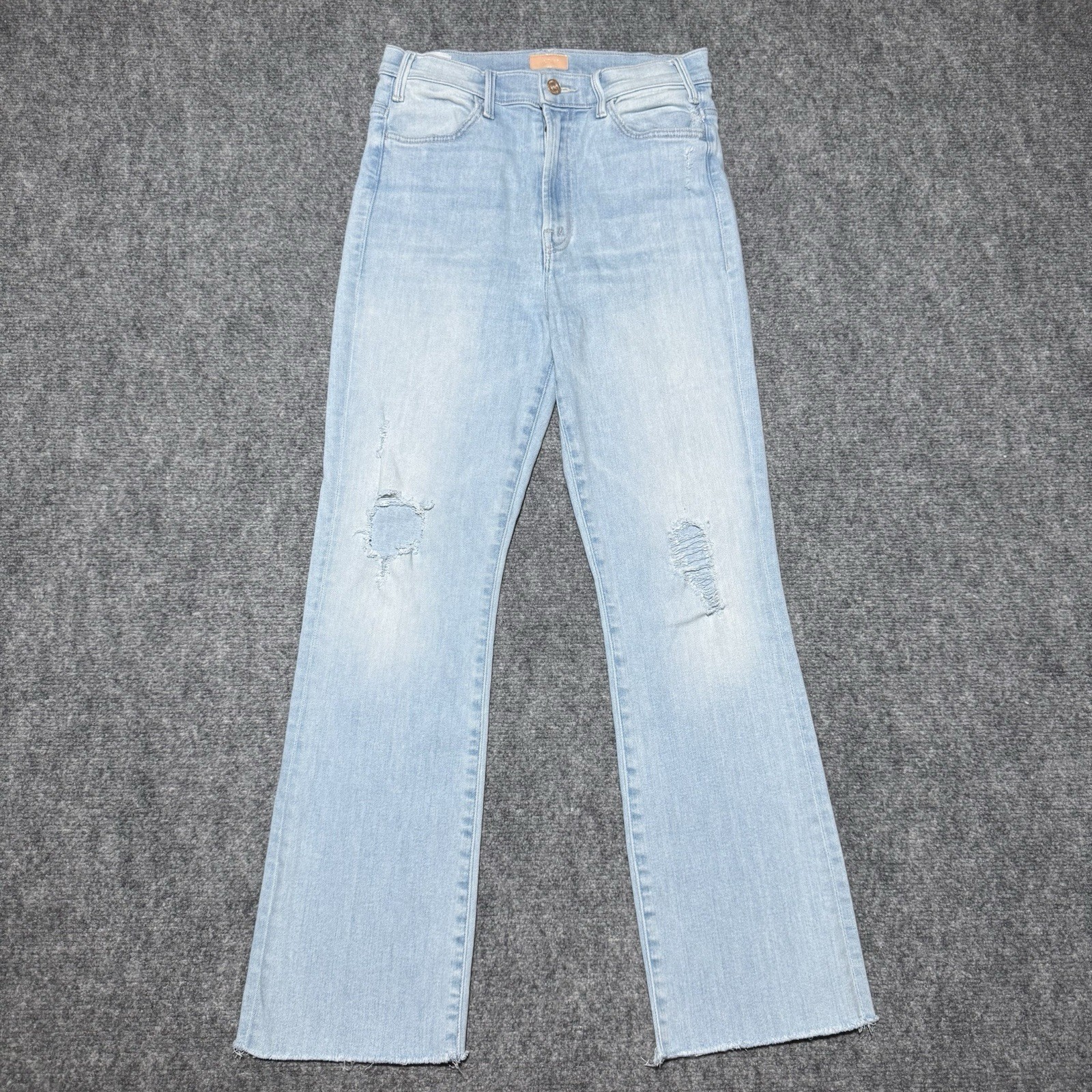 Mother Hustler Ankle Fray Not So Chill Pill Distressed Sz 27 Light Wash Raw Hem