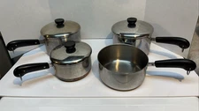 Revere Ware Pots & Pans With Lids Copper Bottoms Vintage 7 Piece Lot