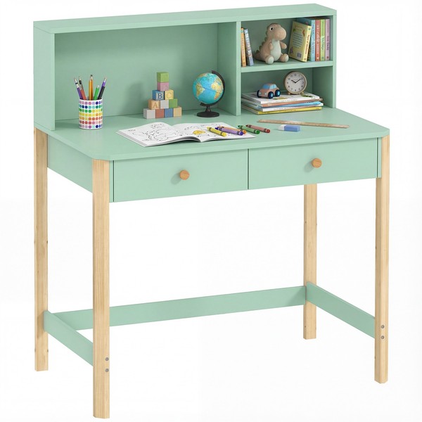 Kinderschreibtisch SchüLerschreibtisch Mit Schubladen Regal Stauraum GrüN-image