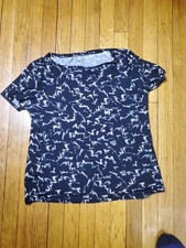 Nine West Soft Spun Top Large Black Pink Abstract Brushstroke Short Sleeve L