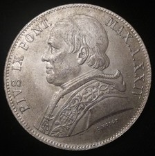 VATICANO - 5 LIRE 1870 - FALSO DA STUDIO DI NOTEVOLE QUALITÀ - ASSE RUOTATO